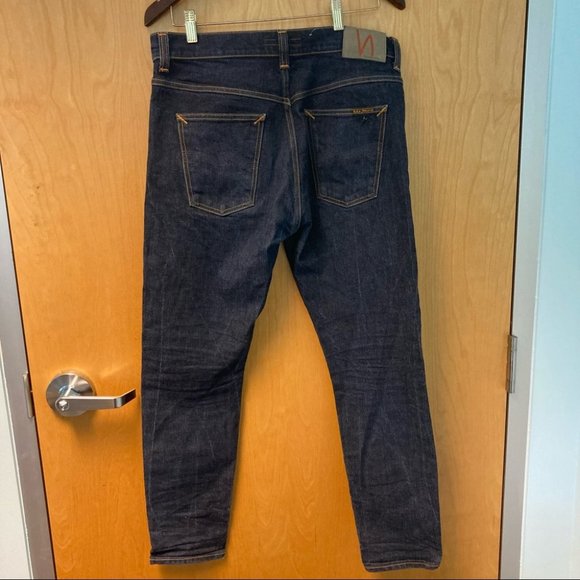 NUDIE Sz 31 x  30 Brute Knut Dry Navy Comfort Tapered Skinny Dark Wash Jeans - Picture 6 of 7
